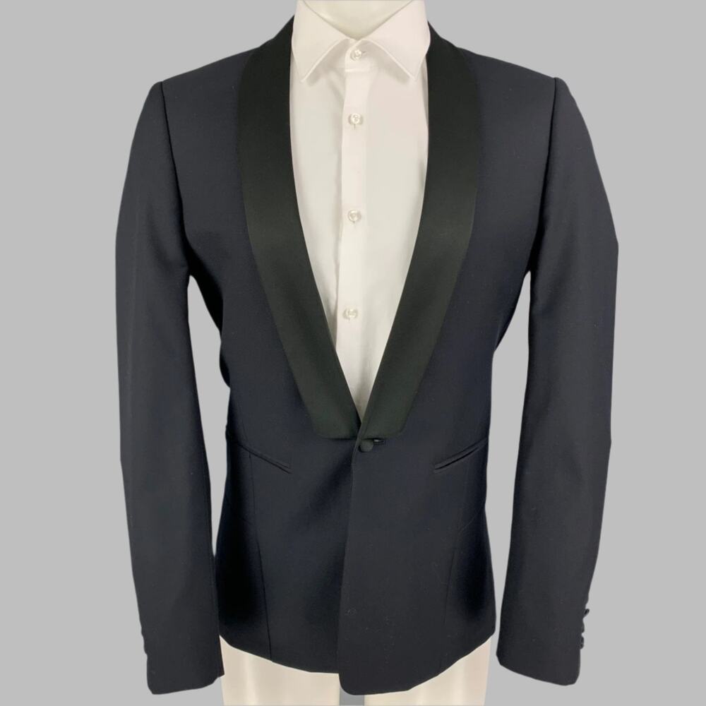 SANDRO Size 38 Black Wool Shawl Collar Sport Coat